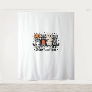 Spooky and Feral Funny Halloween Racoon Tapestry