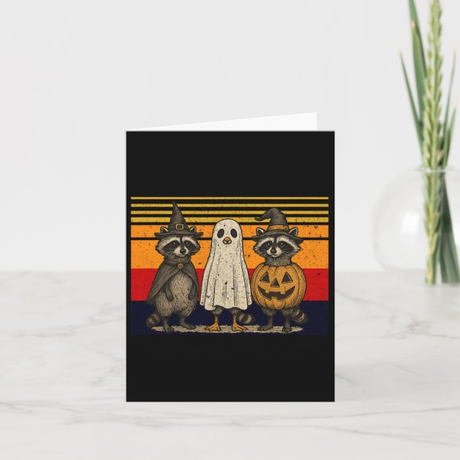 Spooky And Feral Halloween Cute Ghost Racoon Tric Card (Front)