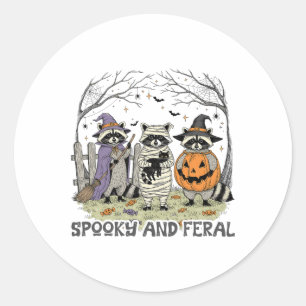 Spooky And Feral Halloween Cute Ghost Racoon Tric Classic Round Sticker