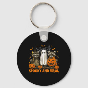 Spooky And Feral Halloween Cute Ghost Racoon Tric Key Ring