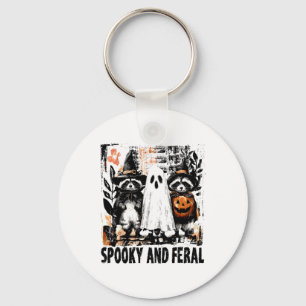 Spooky And Feral Halloween Cute Ghost Racoon Tric Key Ring