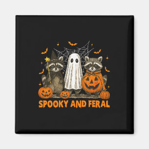 Spooky And Feral Halloween Cute Ghost Racoon Tric Magnet