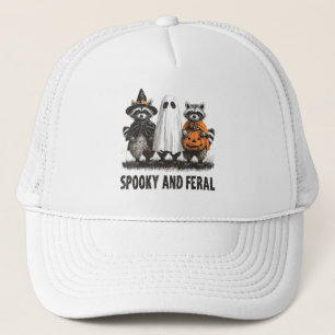 Spooky And Feral Halloween Cute Ghost Racoon Trucker Hat