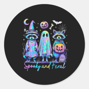 Spooky And Feral Halloween Racoon Witch Ghost Jac Classic Round Sticker