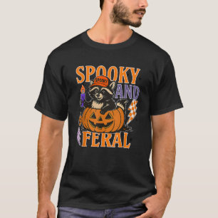 Spooky and Feral Racoon Funny Racoon Halloween P T-Shirt