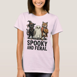 Spooky And Feral Vintage Halloween Cat Owl Fox Tri T-Shirt