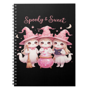 Spooky and Sweet Cute Witch Cat Oversized T-Shirt Notebook