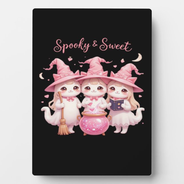 Spooky and Sweet Cute Witch Cat Oversized T-Shirt Plaque (Front)