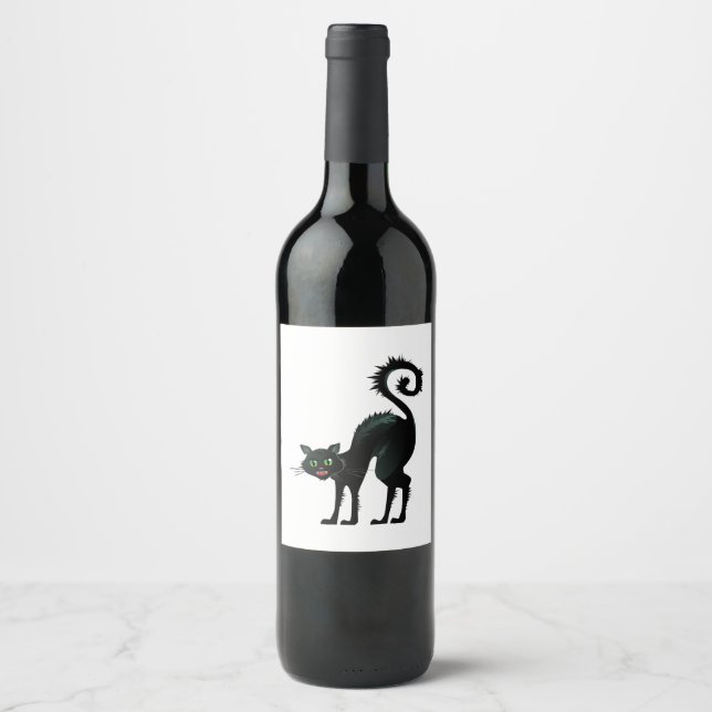 Spooky Angry Black Cat Wine Label (Front)