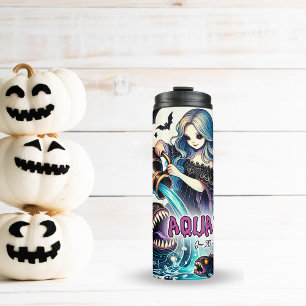 SPOOKY AQUARIUS BIRTHDAY ZODIAC HALLOWEEN  THERMAL TUMBLER