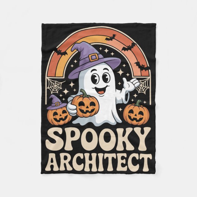 Spooky Architect Ghost Pumpkin Architecture Hallow Fleece Blanket (Front)