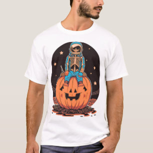 Spooky Astronaut Skeleton on Pumpkin Halloween T-S T-Shirt