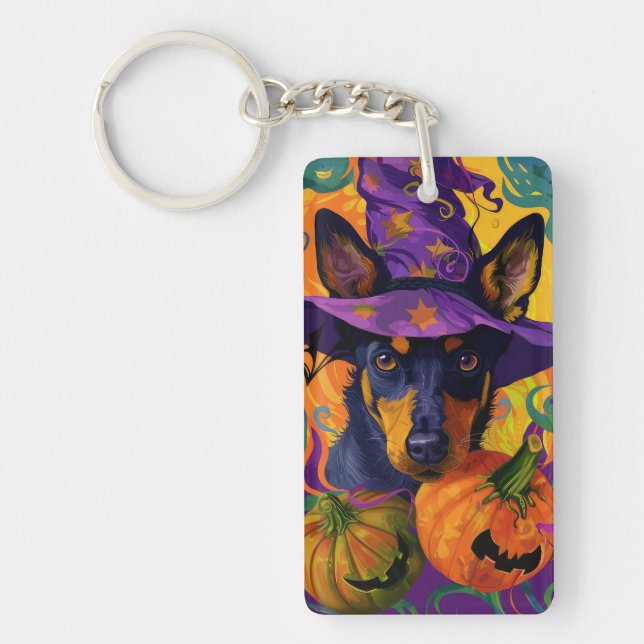 Spooky Australian Kelpie Halloween Pumpkin Key Ring (Front)