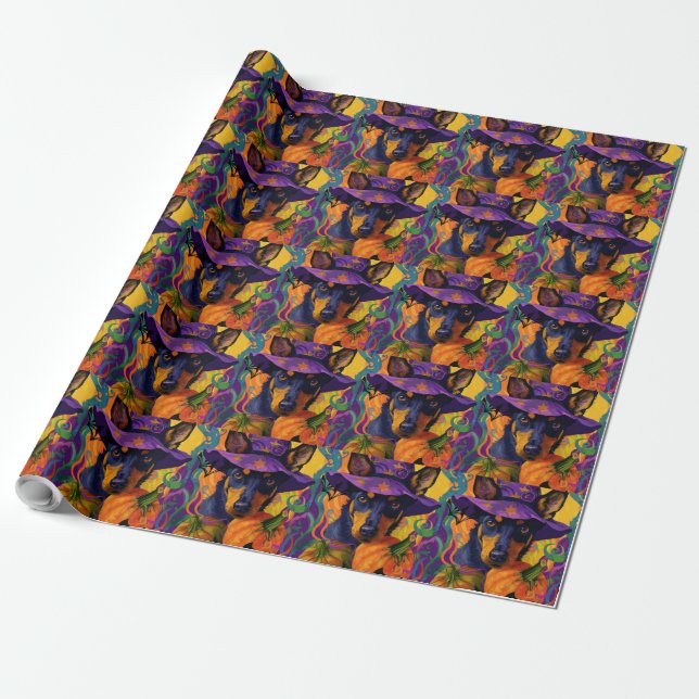 Spooky Australian Kelpie Halloween Pumpkin Wrapping Paper (Unrolled)