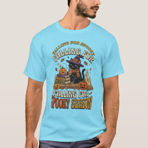 Spooky Autumn Cat Halloween Pumpkin Witch Design T-Shirt