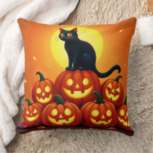 Spooky autumn night with glowing pumpkins cushion