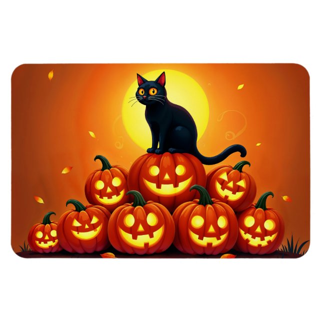 Spooky autumn night with glowing pumpkins magnet (Horizontal)