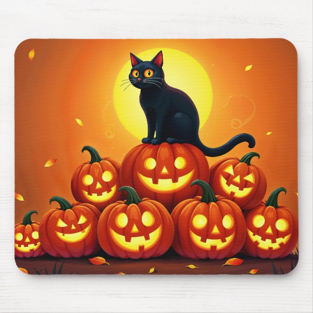Spooky autumn night with glowing pumpkins mouse pad (Front)