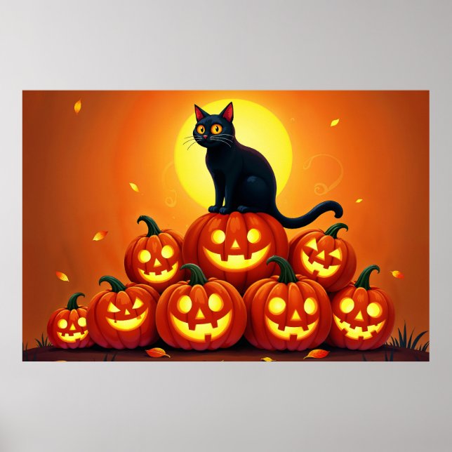 Spooky autumn night with glowing pumpkins poster (Front)