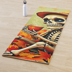 Spooky Autumn Skeleton's Coffee Break Design Yoga Mat
