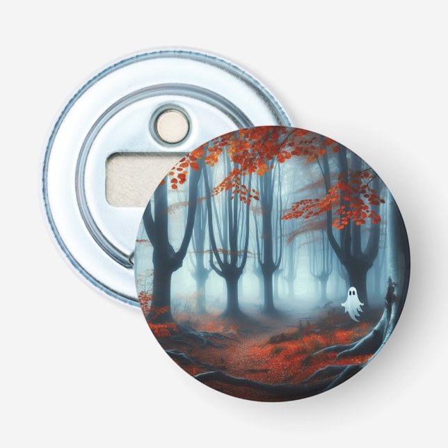 Spooky Autumn woods with a ghost Bottle Opener (Front)