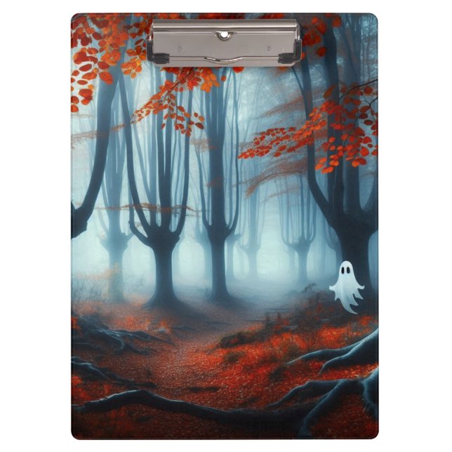 Spooky Autumn woods with a ghost Clipboard (Front)
