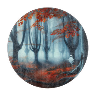 Spooky Autumn woods with a ghost Cutting Board