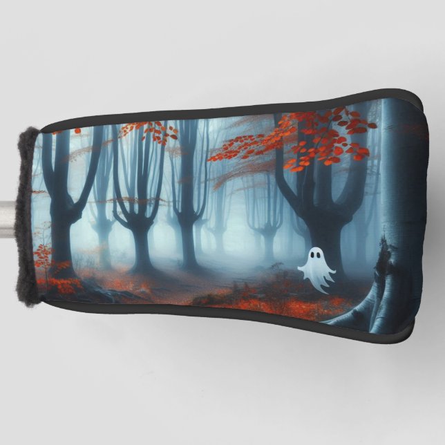 Spooky Autumn woods with a ghost Golf Head Cover (Front)