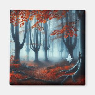 Spooky Autumn woods with a ghost Magnet
