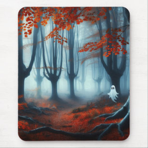 Spooky Autumn woods with a ghost Mouse Pad