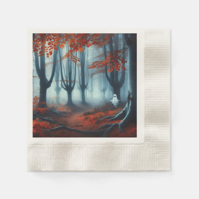 Spooky Autumn woods with a ghost Napkin (Front)