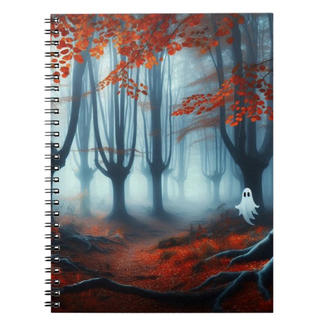 Spooky Autumn woods with a ghost Notebook (Front)