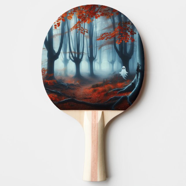 Spooky Autumn woods with a ghost Ping Pong Paddle (Front)