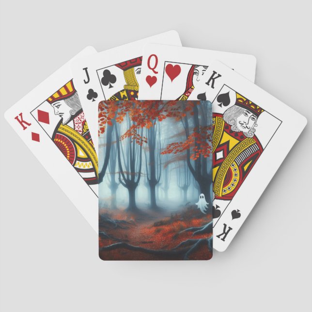 Spooky Autumn woods with a ghost Playing Cards (Back)