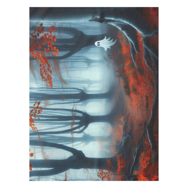 Spooky Autumn woods with a ghost Tablecloth (Front)
