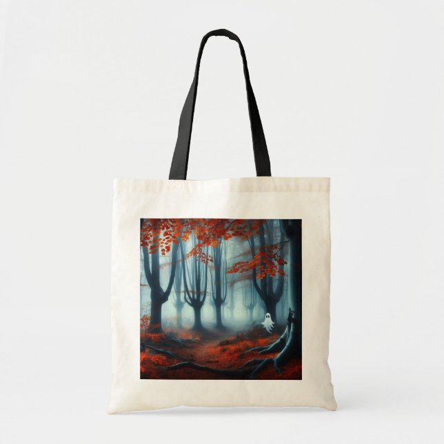 Spooky Autumn woods with a ghost Tote Bag (Front)