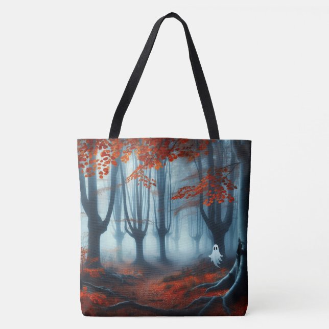 Spooky Autumn woods with a ghost Tote Bag (Front)