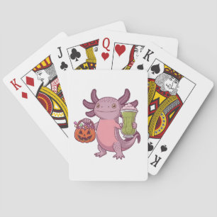 Spooky Axolotl Holding Matcha and Treat Halloween Playing Cards