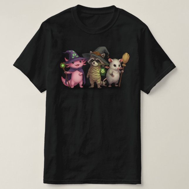 Spooky Axolotl Racoon | Halloween Bites Scary  T-Shirt (Design Front)