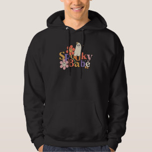 Spooky Babe Floral Ghost Retro Halloween Groovy Hoodie