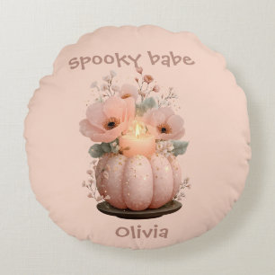Spooky Babe Pumpkin for Girls Round Cushion