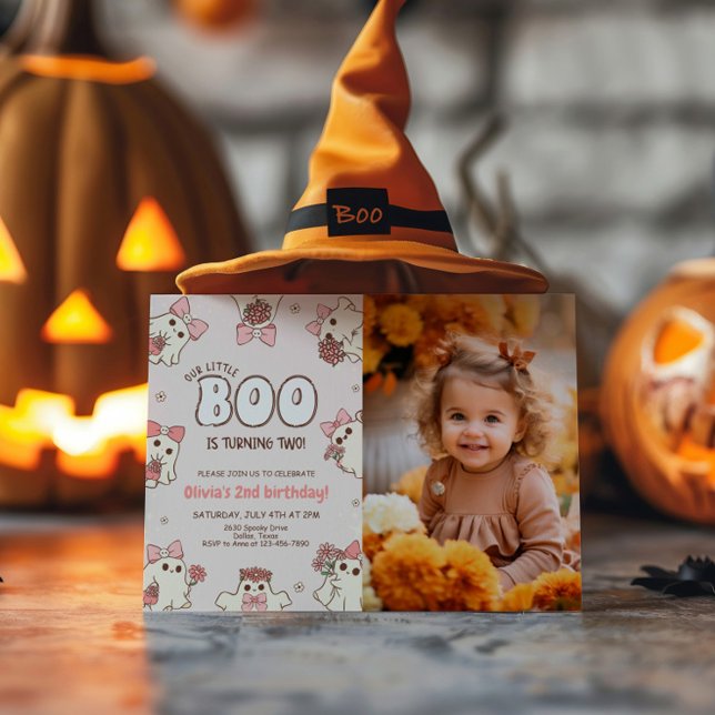 Spooky Babe Retro Halloween Second Birthday Photo Invitation (Creator Uploaded)