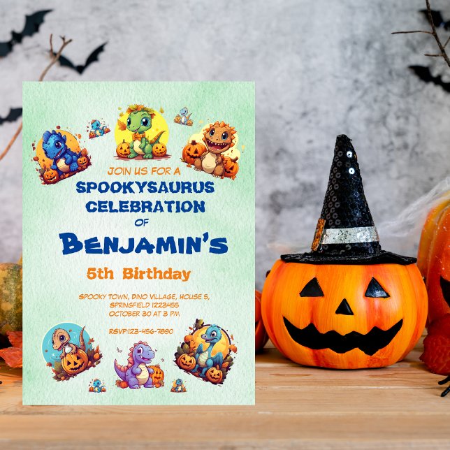 Spooky Baby Dinosaur Theme Kids Birthday Halloween Invitation (Creator Uploaded)