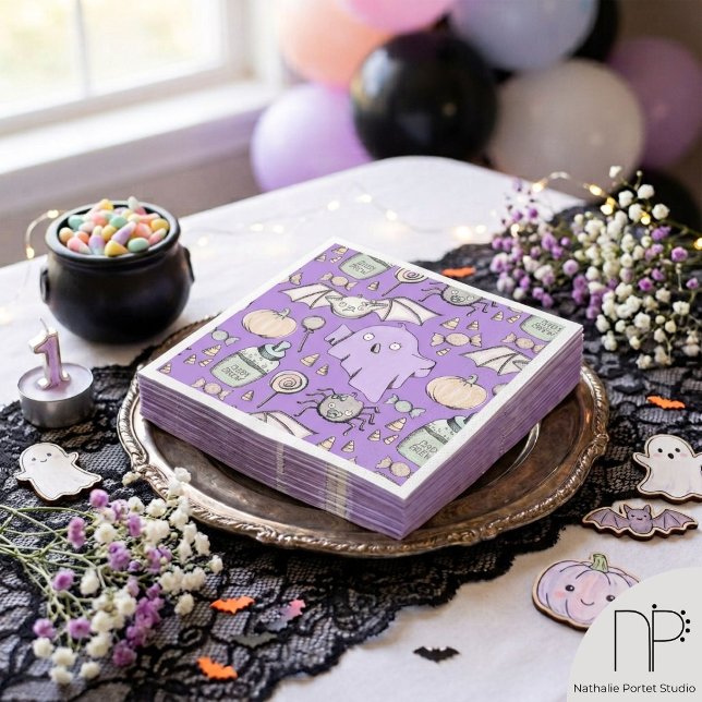 Spooky Baby Halloween Napkins (This Halloween Napkin features hand-drawn baby themed art, perfect for 1st birthdays and showers.)