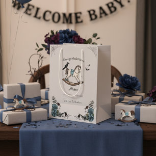 Spooky Baby Shower Rocking Horse Grey Medium Gift Bag