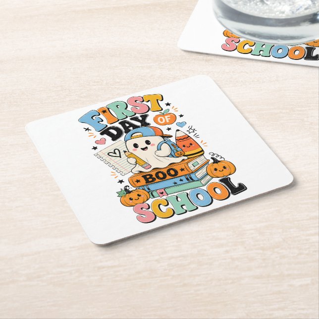 Spooky Back to School Halloween Graphic Design  Square Paper Coaster (Angled)
