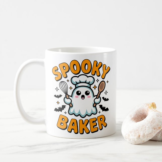 Spooky Baker – Cute Ghost Halloween Baking Coffee Mug (With Donut)