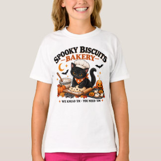 Spooky Bakery Black Cat, Halloween Ghost Biscuit T-Shirt