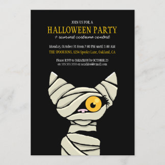 Spooky Bandaged Mummy Cat Halloween Party Invitation