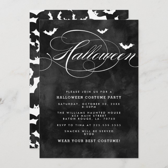 Spooky Bat Halloween Party Invitations (Front/Back)